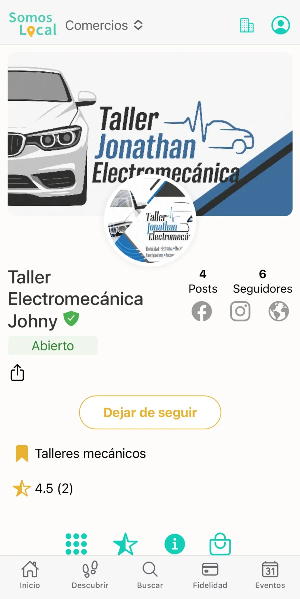 Perfil de comercio local dentro de Somos Local